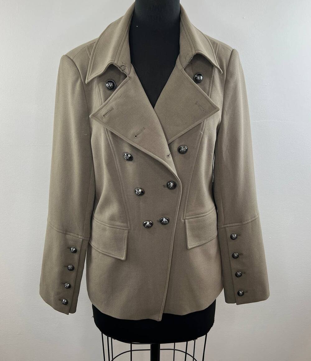 Le Lis Blanc Beige Long Sleeve Double Breasted Notched Military Jacket Sz EU 44